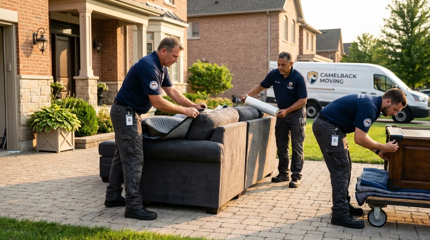 Large estate moving crew wrapping furniture in Oxford, PA