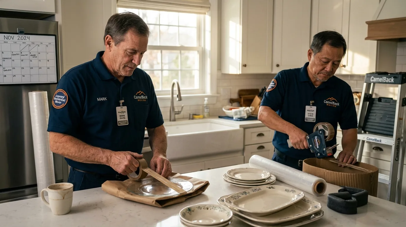 Professional crew packing kitchen dishware in Oxford, PA